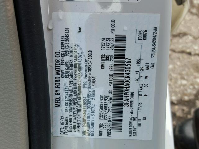 Aukcja sprzedaży 2012 Ford Fusion, vin: 3FAHP0HA0CR430567, numer aukcji: 45079307