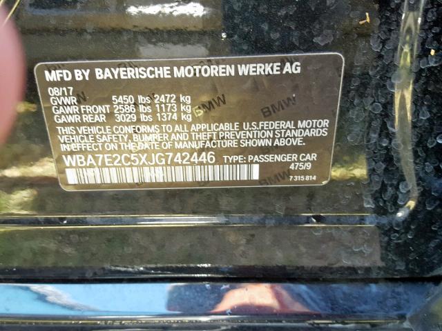 2018 Bmw 740 I მანქანა იყიდება აუქციონზე, vin: WBA7E2C5XJG742446, აუქციონის ნომერი: 36102819