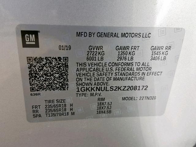 Aukcja sprzedaży 2019 Gmc Acadia Slt, vin: 1GKKNULS2KZ208172, numer aukcji: 43974809