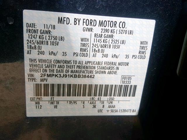 Продажа на аукционе авто 2019 Ford Edge Sel, vin: 2FMPK3J91KBB38442, номер лота: 43426069