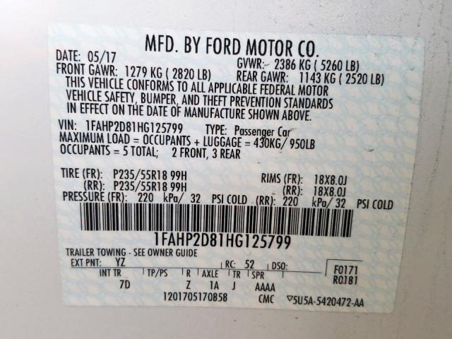 Продаж на аукціоні авто 2017 Ford Taurus, vin: 1FAHP2D81HG125799, номер лоту: 58600219