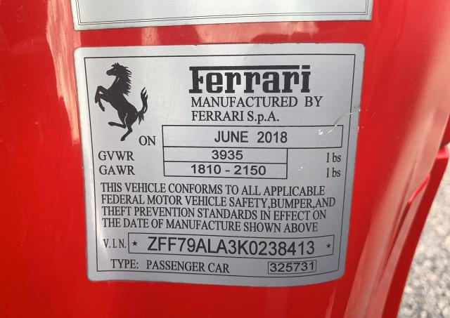 59557159 :رقم المزاد ، ZFF79ALA3K0238413 vin ، 2019 Ferrari 488 Gtb مزاد بيع