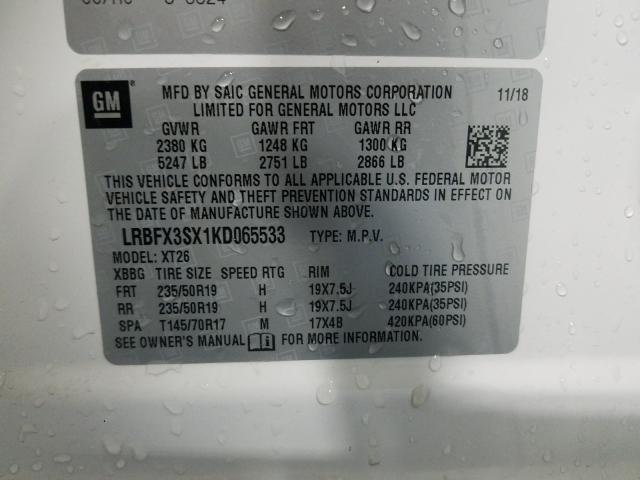 Aukcja sprzedaży 2019 Buick Envision P, vin: LRBFX3SX1KD065533, numer aukcji: 38787190