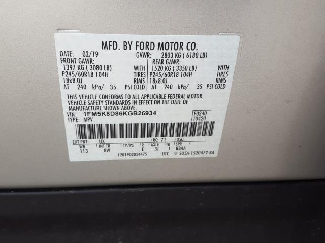 43426090 :رقم المزاد ، 1FM5K8D86KGB26934 vin ، 2019 Ford Explorer X مزاد بيع