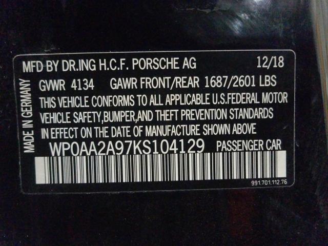 42992380 :رقم المزاد ، WP0AA2A97KS104129 vin ، 2019 Porsche 911 Carrer مزاد بيع