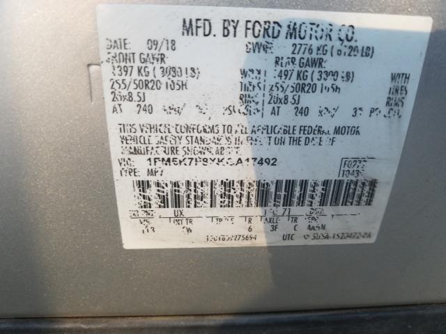Aukcja sprzedaży 2019 Ford Explorer L, vin: 1FM5K7F8XKGA17402, numer aukcji: 45404720
