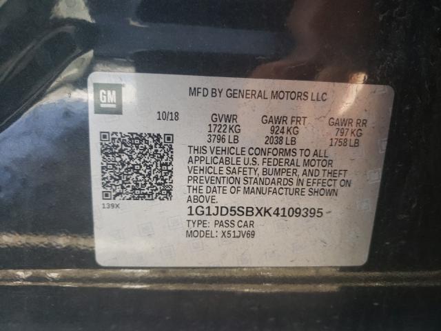 Aukcja sprzedaży 2019 Chevrolet Sonic Lt, vin: 1G1JD5SBXK4109395, numer aukcji: 60280880