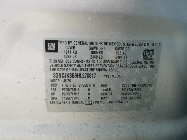 2017 Chevrolet Trax Ls მანქანა იყიდება აუქციონზე, vin: 3GNCJKSB8HL278817, აუქციონის ნომერი: 32621181