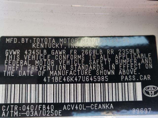 38169251 :رقم المزاد ، 4T1BE46K47U645985 vin ، 2007 Toyota Camry مزاد بيع