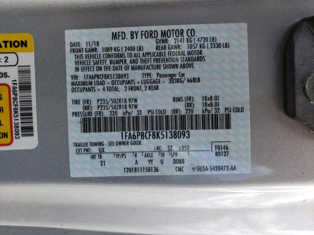 43332291 :رقم المزاد ، 1FA6P8CF8K5138093 vin ، 2019 Ford Mustang Gt مزاد بيع