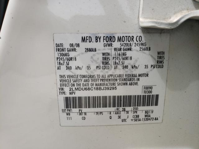 43721681 :رقم المزاد ، 2LMDU68C18BJ39295 vin ، 2008 Lincoln Mkx مزاد بيع