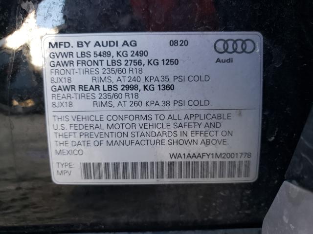 46639771 :رقم المزاد ، WA1AAAFY1M2001778 vin ، 2021 Audi Q5 Premium مزاد بيع