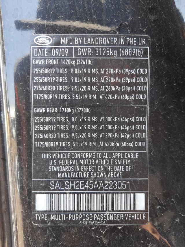 2010 Land Rover Range Rove მანქანა იყიდება აუქციონზე, vin: SALSH2E45AA223051, აუქციონის ნომერი: 54223551