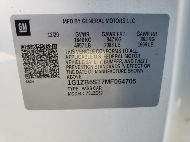 Aukcja sprzedaży 2021 Chevrolet Malibu Ls, vin: 1G1ZB5ST7MF054705, numer aukcji: 57493091