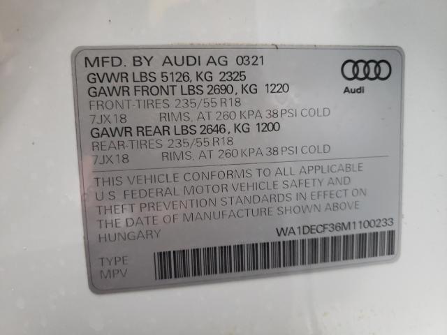 2021 Audi Q3 Premium მანქანა იყიდება აუქციონზე, vin: WA1DECF36M1100233, აუქციონის ნომერი: 56778701