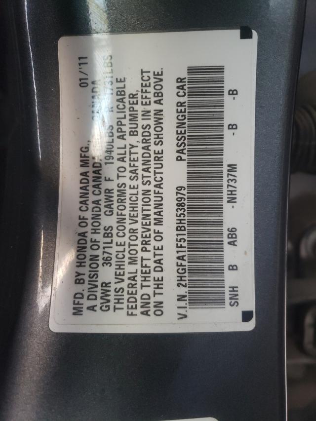 2011 Honda Civic Lx მანქანა იყიდება აუქციონზე, vin: 2HGFA1F51BH538979, აუქციონის ნომერი: 62864271