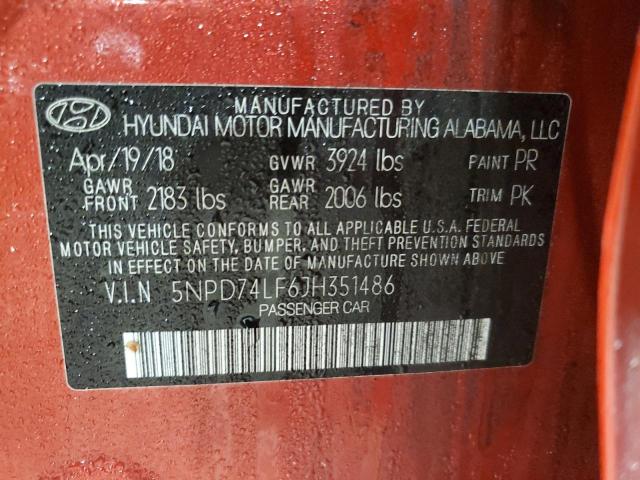 40164234 :رقم المزاد ، 5NPD74LF6JH351486 vin ، 2018 Hyundai Elantra Se مزاد بيع