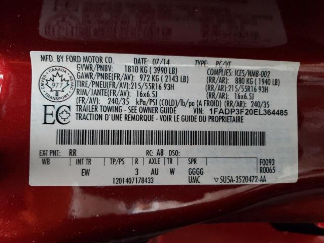 82727473 :رقم المزاد ، 1FADP3F20EL364485 vin ، 2014 Ford Focus Se مزاد بيع
