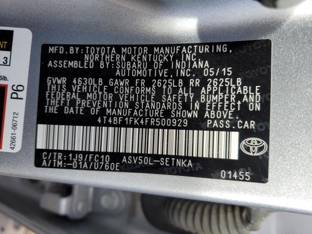 38196244 :رقم المزاد ، 4T4BF1FK4FR500929 vin ، 2015 Toyota Camry Le مزاد بيع