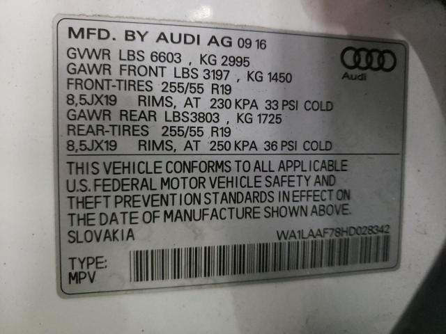 37136244 :رقم المزاد ، WA1LAAF78HD028342 vin ، 2017 Audi Q7 Premium Plus مزاد بيع