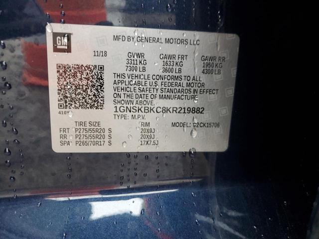 2019 Chevrolet Tahoe მანქანა იყიდება აუქციონზე, vin: 1GNSKBKC8KR219882, აუქციონის ნომერი: 40590734