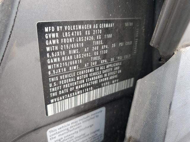 37458814 :رقم المزاد ، WVGAV7AXXAW511610 vin ، 2010 Volkswagen Tiguan S مزاد بيع