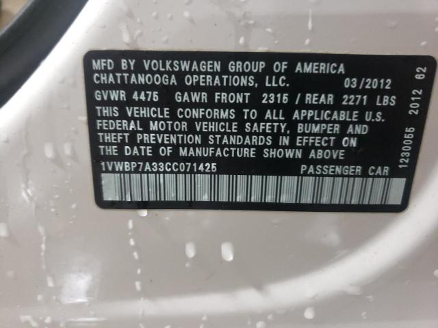 Aukcja sprzedaży 2012 Volkswagen Passat Se, vin: 1VWBP7A33CC071425, numer aukcji: 39579874
