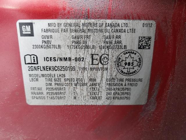 37088374 :رقم المزاد ، 2GNFLNEK9C6250199 vin ، 2012 Chevrolet Equinox مزاد بيع