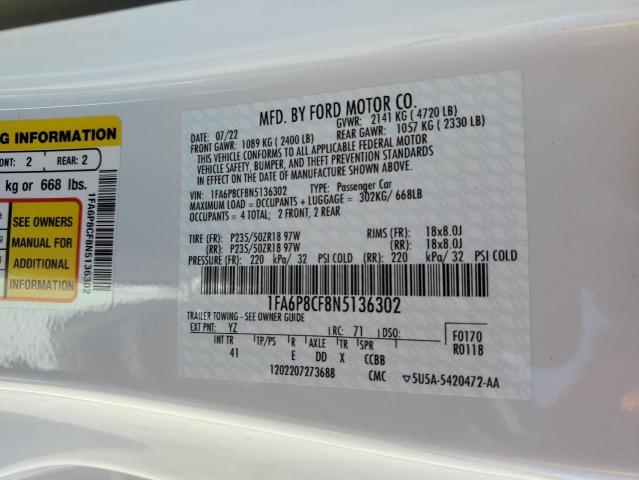 Продаж на аукціоні авто 2022 Ford Mustang Gt, vin: 1FA6P8CF8N5136302, номер лоту: 40629084