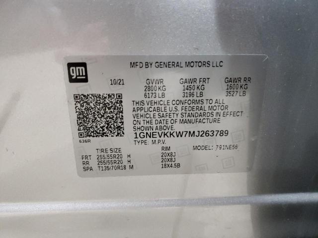 37644224 :رقم المزاد ، 1GNEVKKW7MJ263789 vin ، 2021 Chevrolet Traverse Premier مزاد بيع