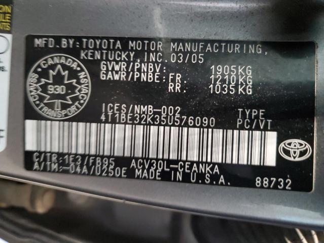 2005 Toyota Camry Le მანქანა იყიდება აუქციონზე, vin: 4T1BE32K35U576090, აუქციონის ნომერი: 39298584