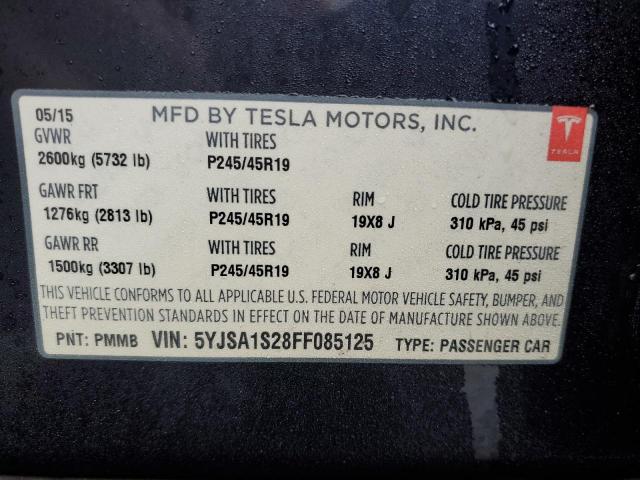 Продажа на аукционе авто 2015 Tesla Model S 70d, vin: 5YJSA1S28FF085125, номер лота: 40146634