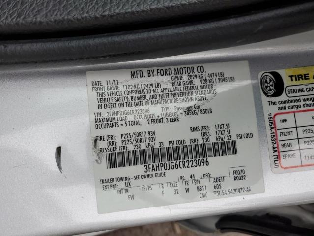 Aukcja sprzedaży 2012 Ford Fusion Sel, vin: 3FAHP0JG6CR223096, numer aukcji: 82427553