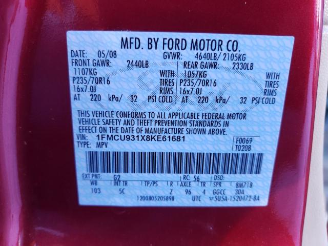 Продажа на аукционе авто 2008 Ford Escape Xlt, vin: 1FMCU931X8KE61681, номер лота: 36852164