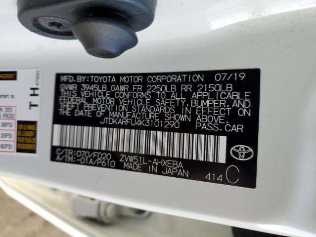 Auction sale of the 2019 Toyota Prius, vin: JTDKARFU4K3101290, lot number: 39410014