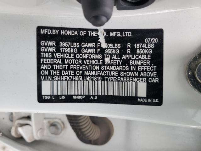 Aukcja sprzedaży 2020 Honda Civic Ex, vin: SHHFK7H65LU421819, numer aukcji: 36902514