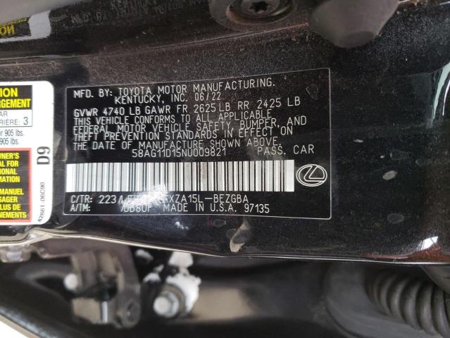 Продажа на аукционе авто 2022 Lexus Es 250 Base, vin: 58AG11D15NU009821, номер лота: 39424784