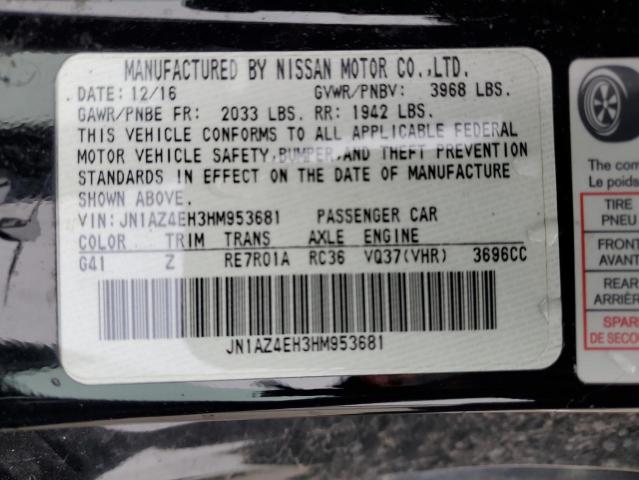 Aukcja sprzedaży 2017 Nissan 370z Base, vin: JN1AZ4EH3HM953681, numer aukcji: 39701804