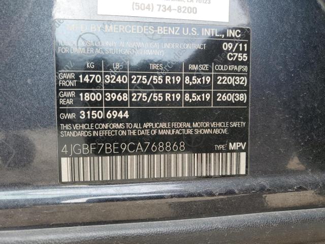 38665114 :رقم المزاد ، 4JGBF7BE9CA768868 vin ، 2012 Mercedes-benz Gl 450 4matic مزاد بيع