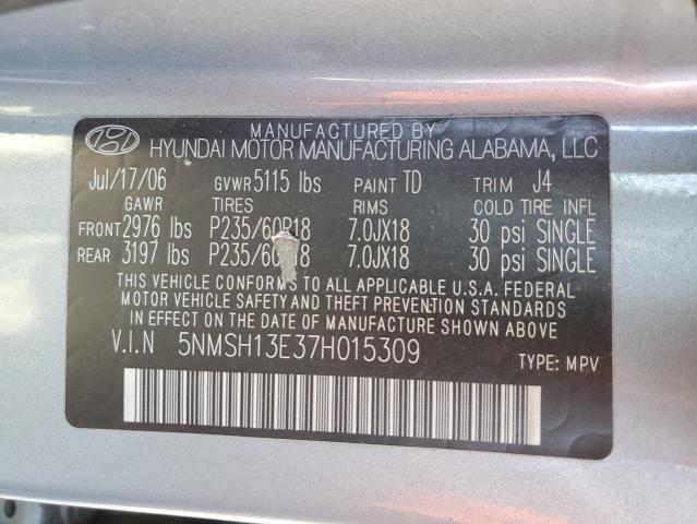 Auction sale of the 2007 Hyundai Santa Fe Se, vin: 5NMSH13E37H015309, lot number: 39303134