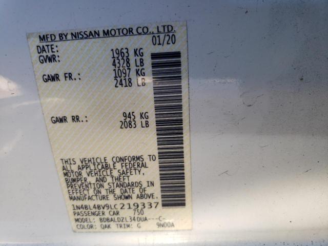 37907924 :رقم المزاد ، 1N4BL4BV9LC219337 vin ، 2020 Nissan Altima S مزاد بيع