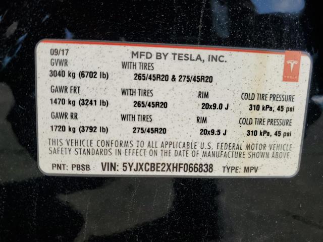 Aukcja sprzedaży 2017 Tesla Model X, vin: 5YJXCBE2XHF066838, numer aukcji: 37047344