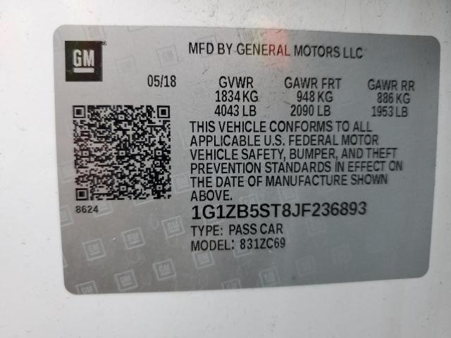 Aukcja sprzedaży 2018 Chevrolet Malibu Ls, vin: 1G1ZB5ST8JF236893, numer aukcji: 40031064