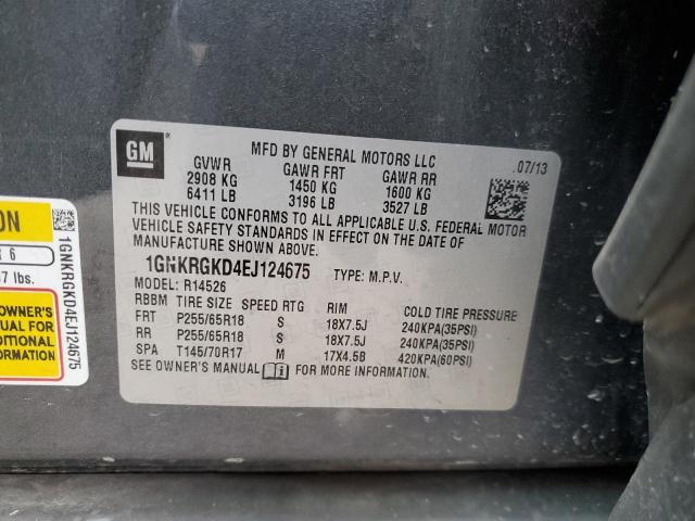 82513043 :رقم المزاد ، 1GNKRGKD4EJ124675 vin ، 2014 Chevrolet Traverse Lt مزاد بيع