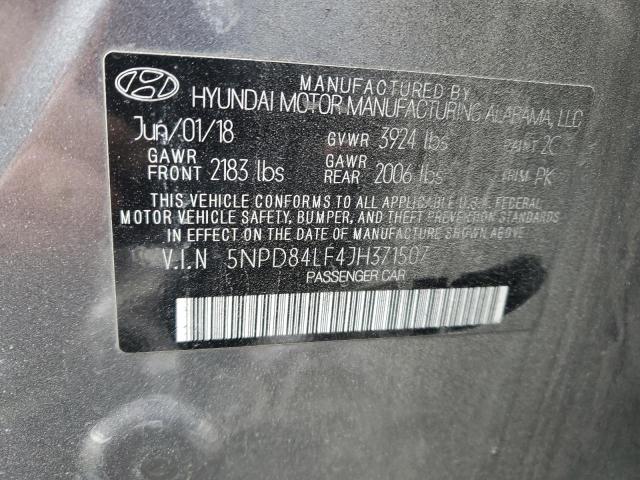 38307794 :رقم المزاد ، 5NPD84LF4JH371507 vin ، 2018 Hyundai Elantra Sel مزاد بيع