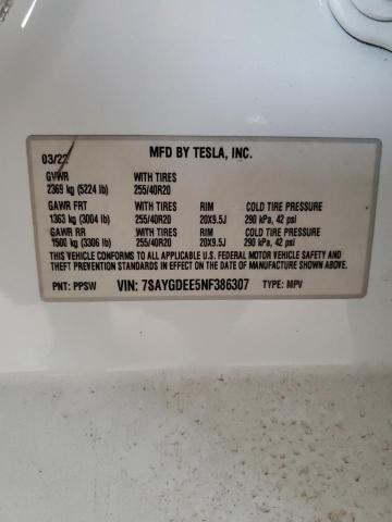 Продажа на аукционе авто 2022 Tesla Model Y, vin: 7SAYGDEE5NF386307, номер лота: 39091834
