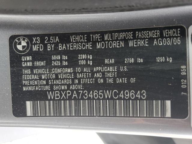 Продаж на аукціоні авто 2005 Bmw X3 2.5i, vin: WBXPA73465WC49643, номер лоту: 40455334