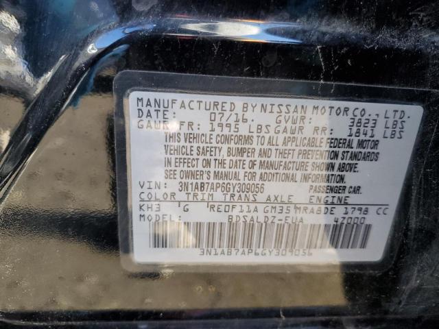 2016 Nissan Sentra S მანქანა იყიდება აუქციონზე, vin: 3N1AB7AP6GY309056, აუქციონის ნომერი: 81350193