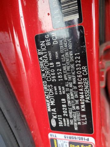 82991413 :رقم المزاد ، KNADM4A38C6033221 vin ، 2012 Kia Rio Lx مزاد بيع