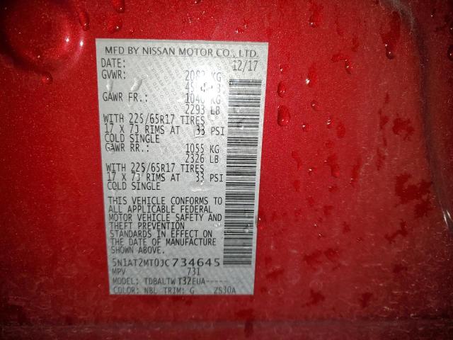 37586404 :رقم المزاد ، 5N1AT2MT0JC734645 vin ، 2018 Nissan Rogue S مزاد بيع